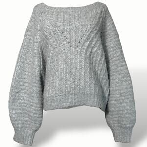 Free People Gray Chunky Knit Balloon Sleeve Sweater - Cozy Boho Chic -  61
